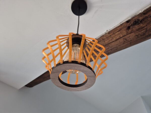 Lampshade Ambreline wood & 3D printing | Hand-crafted designer suspension lamp for E27 socket | Modern orange filament luminaire - Image 3
