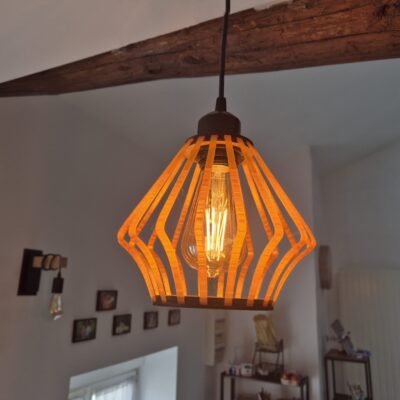 Lampshade Ambreline wood & 3D printing | Hand-crafted designer suspension lamp for E27 socket | Modern orange filament luminaire