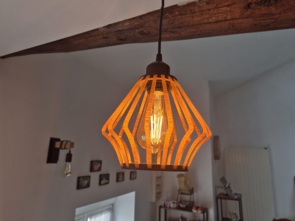 Lampshade Ambreline wood & 3D printing | Hand-crafted designer suspension lamp for E27 socket | Modern orange filament luminaire