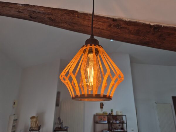 Lampshade Ambreline wood & 3D printing | Hand-crafted designer suspension lamp for E27 socket | Modern orange filament luminaire - Image 4